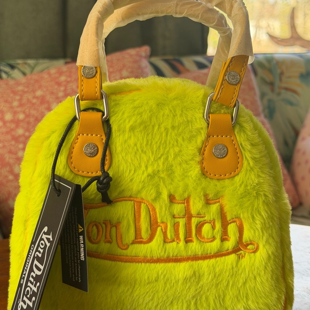 Von Dutch Neon Lime Faux Fur Mini Top-Handle Bag